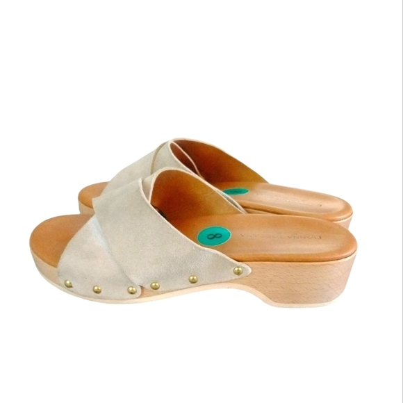 Donna Toscana Italian Clog Sandals Size 8 Platform Suede Wooden Slides - Picture 6 of 9